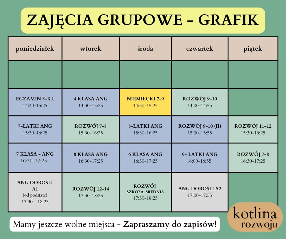 grafik zajęć grupowych Kotlina rozwoju Kłodzko